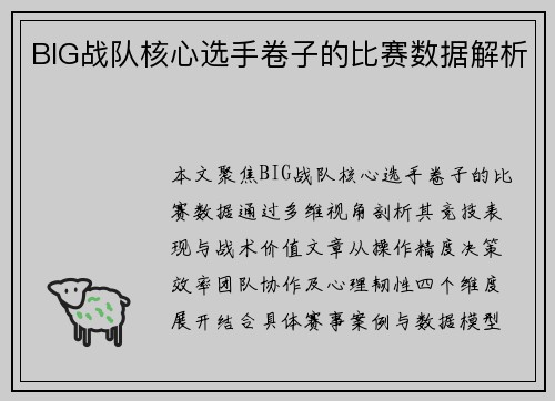 BIG战队核心选手卷子的比赛数据解析